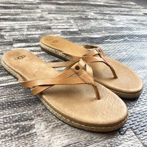 Ugg Annice Camel Brown Strappy Leather Sandals Thong Flip Flops 7 1/2